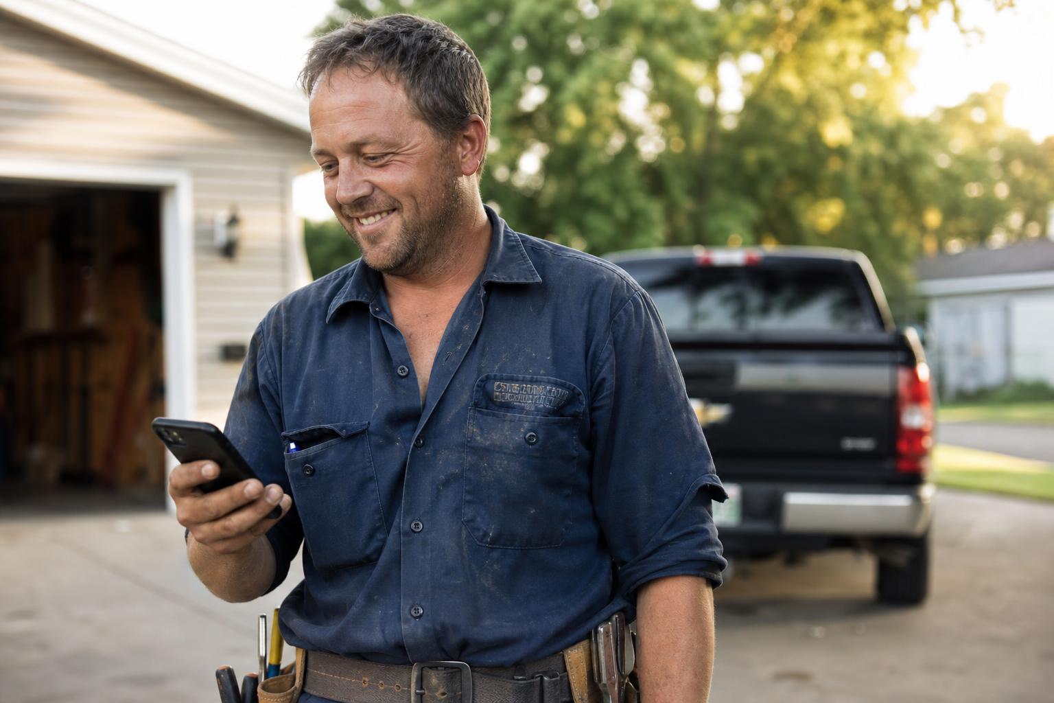 A licensed contractor receiving a new local job notification on his phone